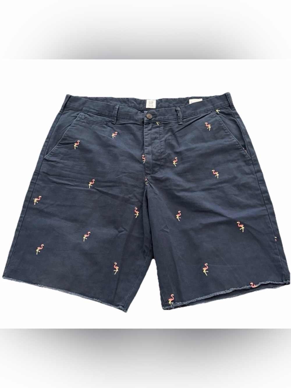 GAP Navy Embroidered Flamingo Flat Front Shorts